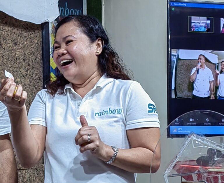 TL Rebecca Atienza on the left and SD Joseph Fegalan on the right enjoyed the opportunity to take part in the Raffle Dazzle Demo Category, selecting eggs and winning prizes.