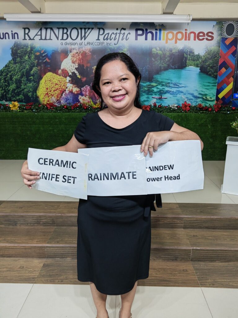 During the period from November 27 to December 3, 2023, TL Jhona Bañano earned a Ceramic Knife Set, Raindew Shower Head, and a Rainmate through the Weekly Refer a Friend raffle.